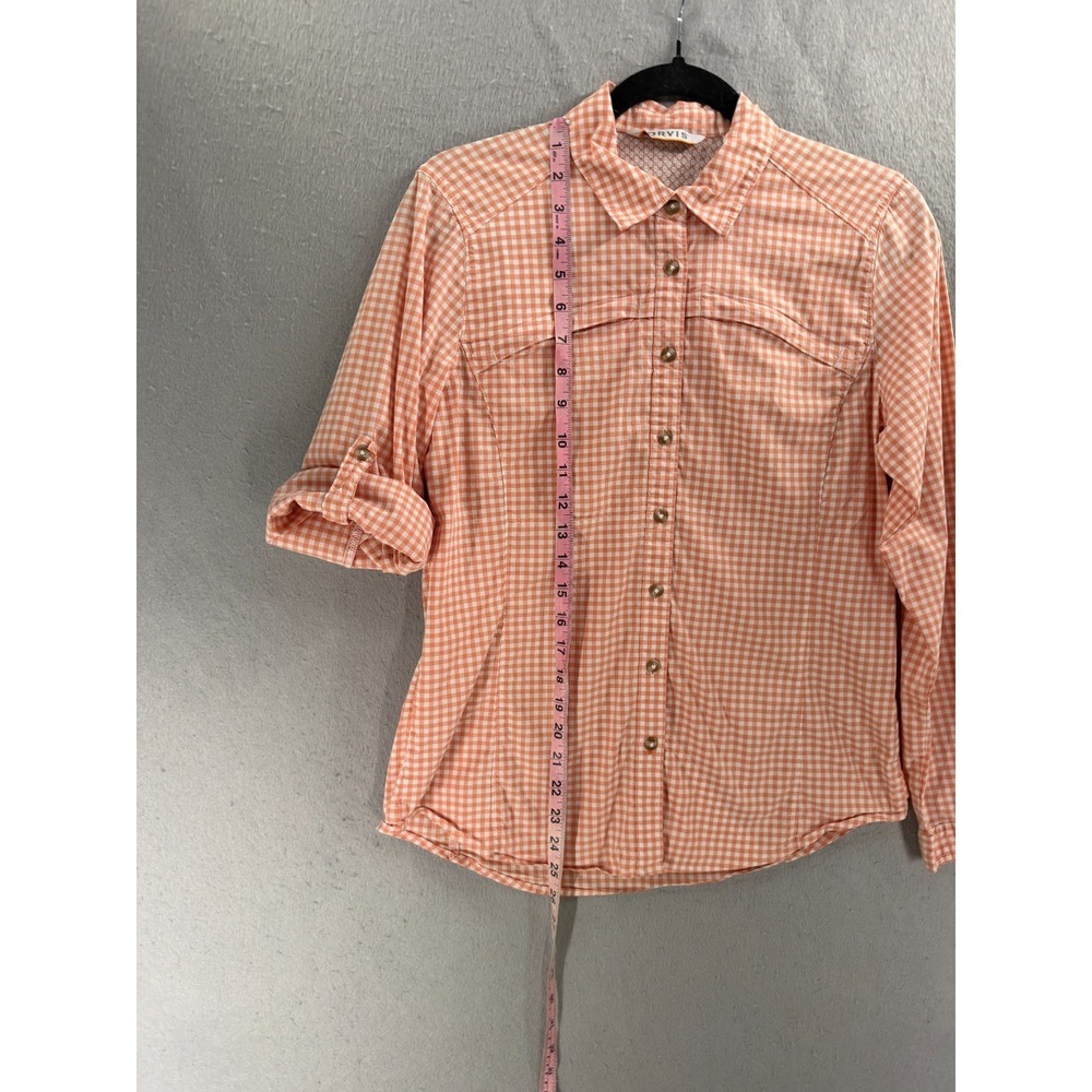 Orvis River Guide Top Womens M Orange White Vented Gingham Shirt Hiking Outdoor - Picture 7 of 14
